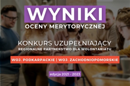 Wyniki oceny merytorycznej: Konkurs Uzupełniający Regionalne Partnerstwo dla Wolontariatu 2021-2023 [woj. podkarpackie, woj. zachodniopomorskie]